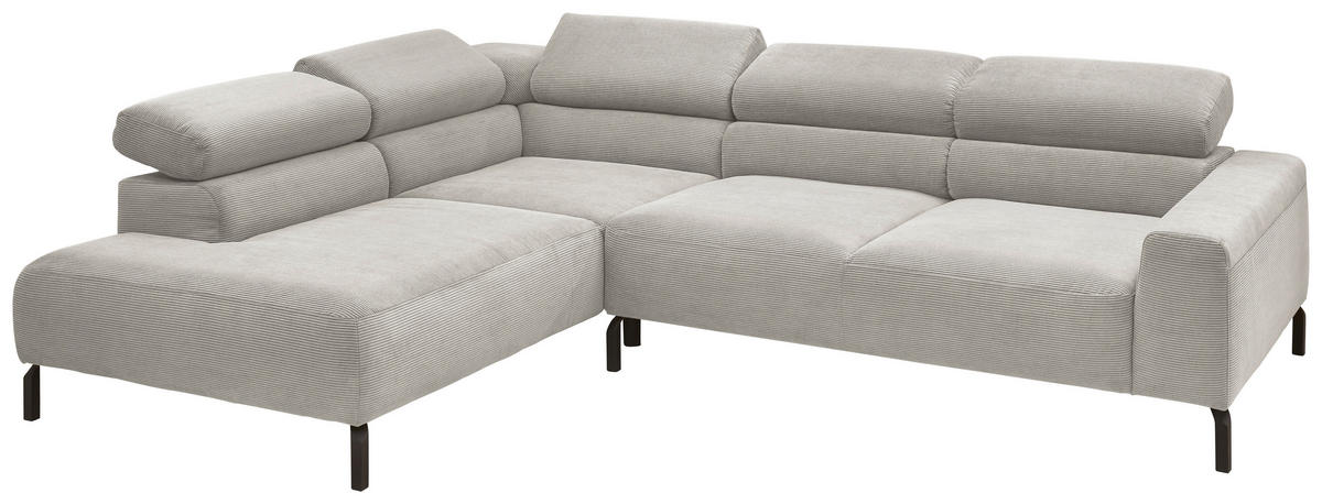 ECKSOFA inkl. Funktion Ottomane links  Hellgrau Feincord  - Hellgrau/Schwarz, Design, Textil/Metall (219/273cm) - Pure Home Lifestyle