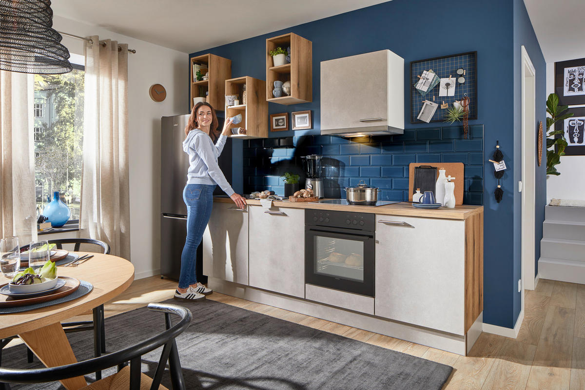 KÜCHENLEERBLOCK 285 cm   in Sandfarben  - Sandfarben/Edelstahlfarben, Design, Holzwerkstoff/Metall (285cm) - Xora