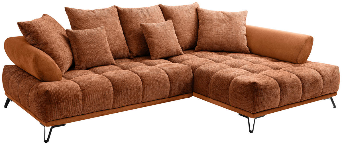 ECKSOFA Kupferfarben Chenille Zierkissen, Rückenkissen, Rücken echt  - Schwarz/Kupferfarben, MODERN, Textil/Metall (262/184cm) - MID.YOU