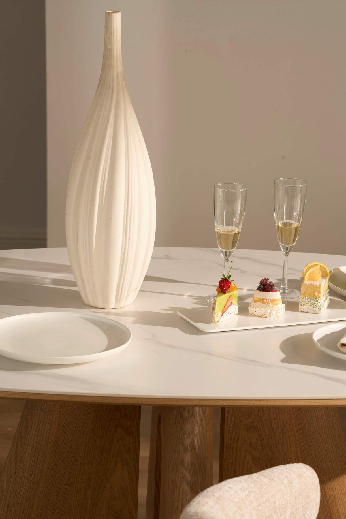 ESSTISCH 160/90/75 cm Echtholz, Nachbildung  Holz, Stein, Holzwerkstoff oval Weiss, Eichefarben  - Weiss/Eichefarben, Modern, Holz/Holzwerkstoff (160/90/75cm) - Livetastic
