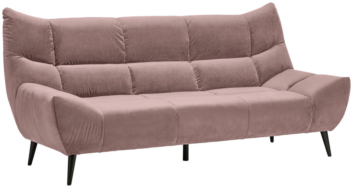 3-SITZER-SOFA in Mikrofaser Altrosa  - Schwarz/Altrosa, Design, Textil/Metall (222/106/99cm) - Xora