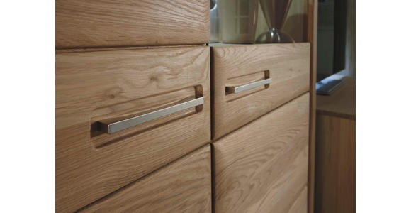 VITRINE  in furniert, massiv Eiche Eichefarben - Edelstahlfarben/Eichefarben, KONVENTIONELL, Glas/Holz (107/209/38cm) - Novel