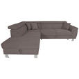 ECKSOFA inkl. Funktionen Anthrazit Cord Zierkissen, Bettkasten, Schlaffunktion, Kopfteilverstellung, Kopfstütze  - Anthrazit/Silberfarben, Design, Textil/Metall (226/257cm) - Xora