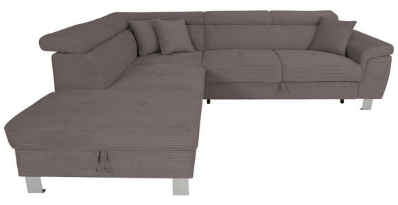 ECKSOFA inkl. Funktionen Anthrazit Cord Zierkissen, Bettkasten, Schlaffunktion, Kopfteilverstellung, Kopfstütze  - Anthrazit/Silberfarben, Design, Textil/Metall (226/257cm) - Xora