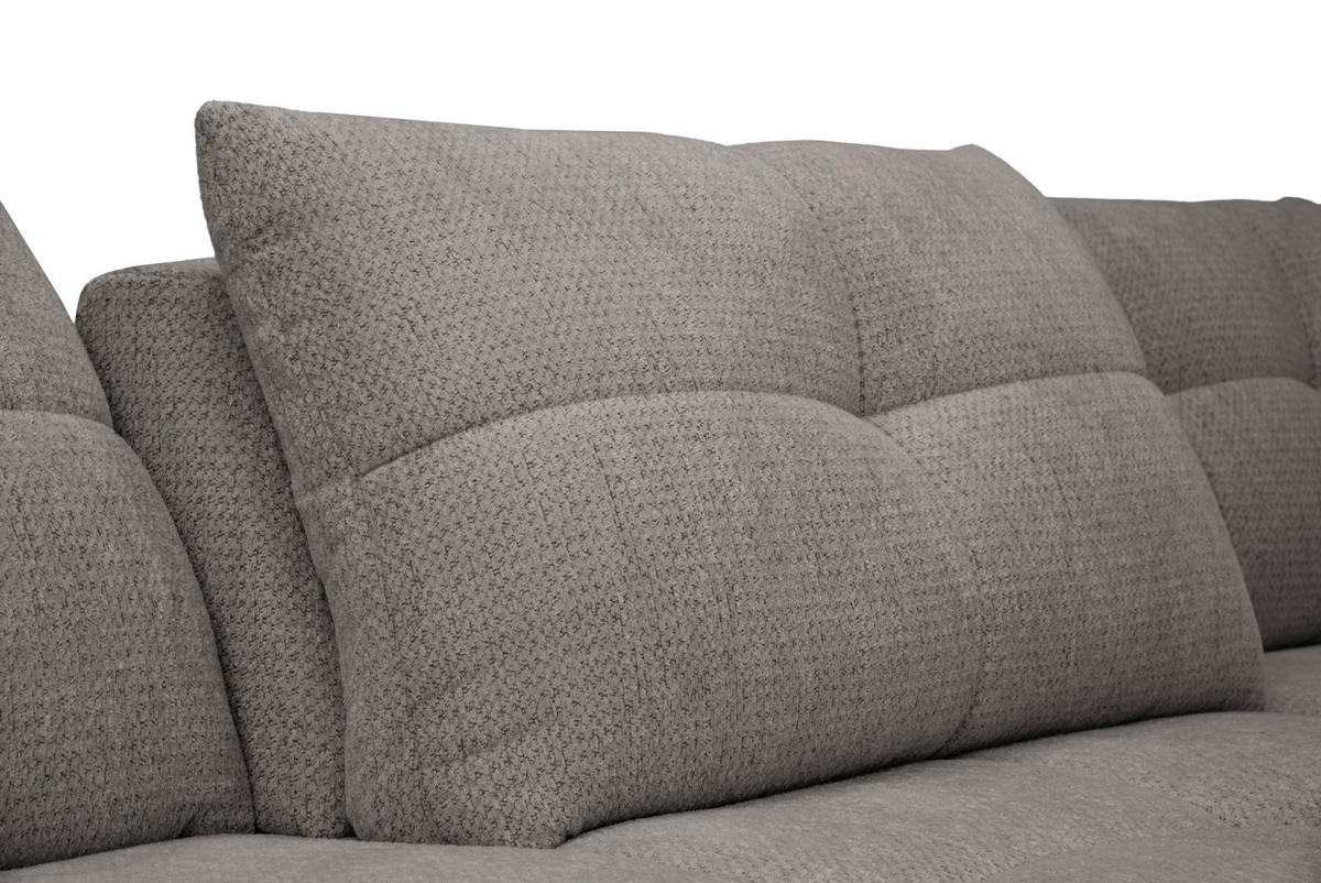 ECKSOFA Graubraun Chenille Armlehnenkissen, Rücken echt, Sitztiefenverstellung  - Graubraun/Schwarz, KONVENTIONELL, Textil/Metall (313/215cm) - Hom`in