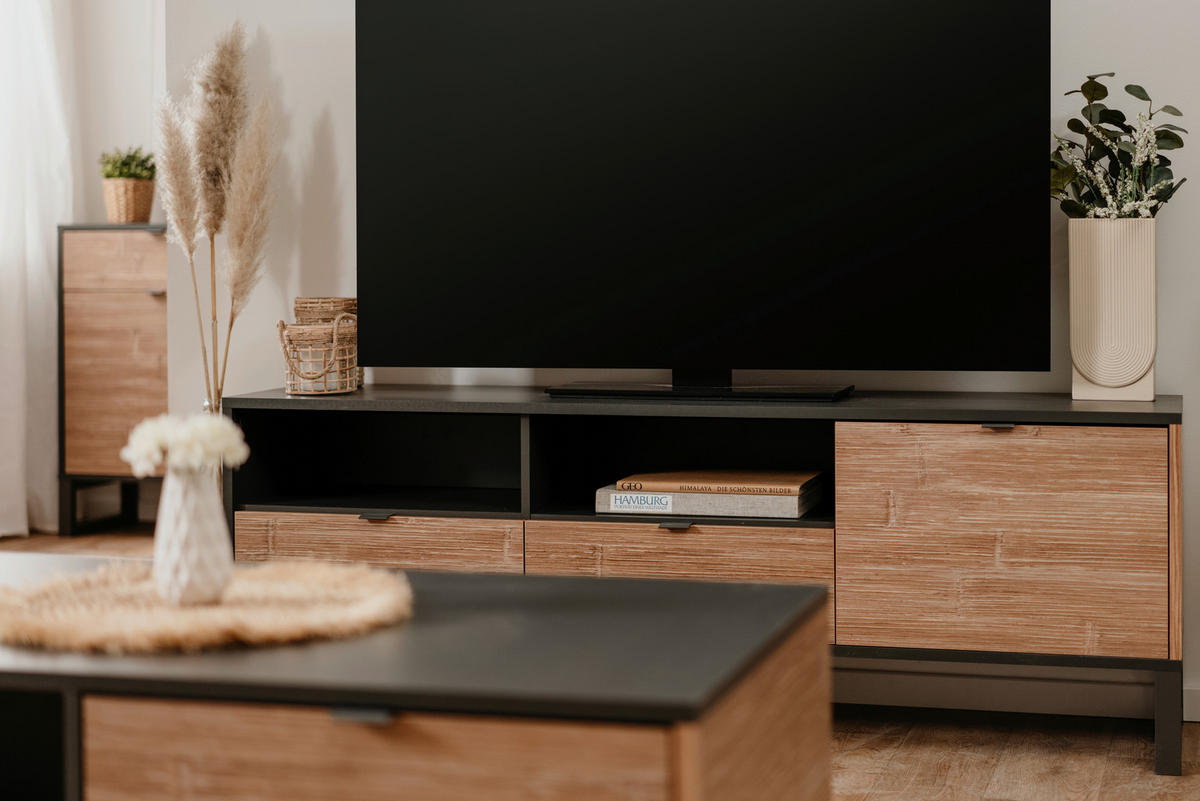 KOMODA POD TELEVIZI, antracitová,  - antracitová, Design, kompozitní dřevo/plast (160/56/40cm) - MID.YOU