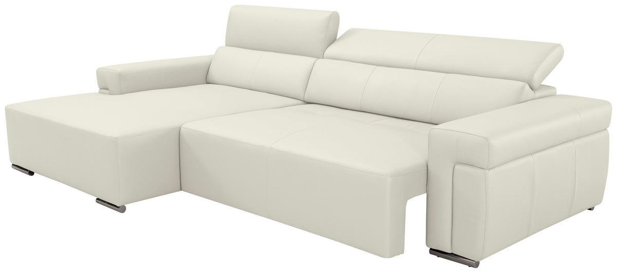 Ecksofa inkl. Funktion DUA Weiß Echtleder  - Chromfarben/Weiß, Design, Leder/Metall (170/293cm) - Novel
