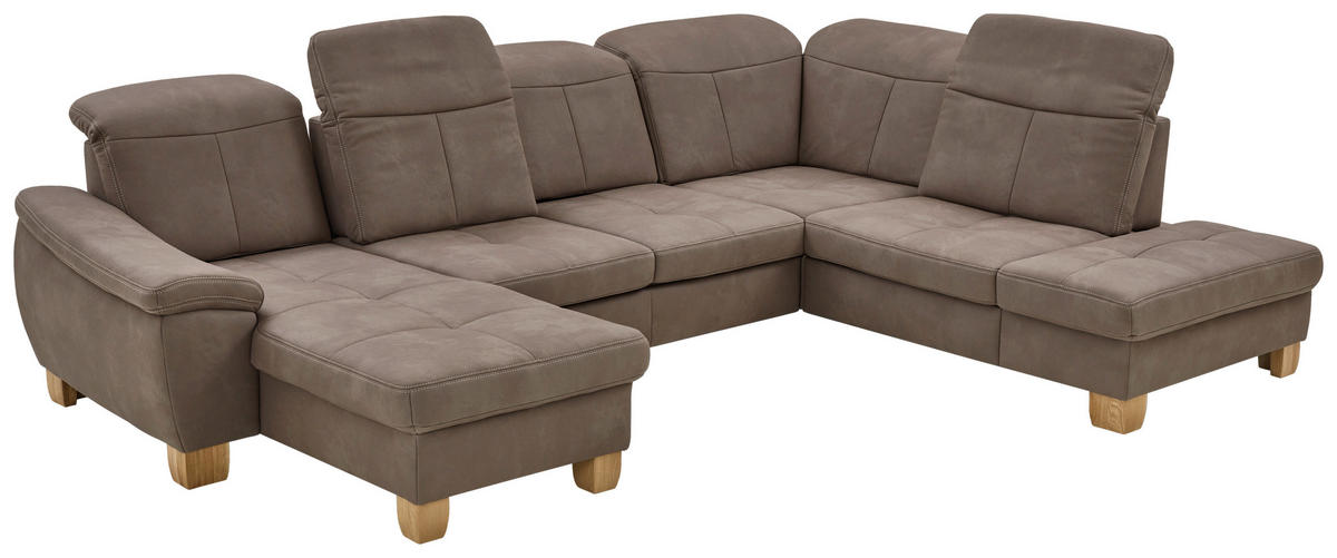 WOHNLANDSCHAFT in Mikrofaser Graubraun  - Wildeiche/Graubraun, Konventionell, Holz/Textil (185/343/243cm) - Voleo