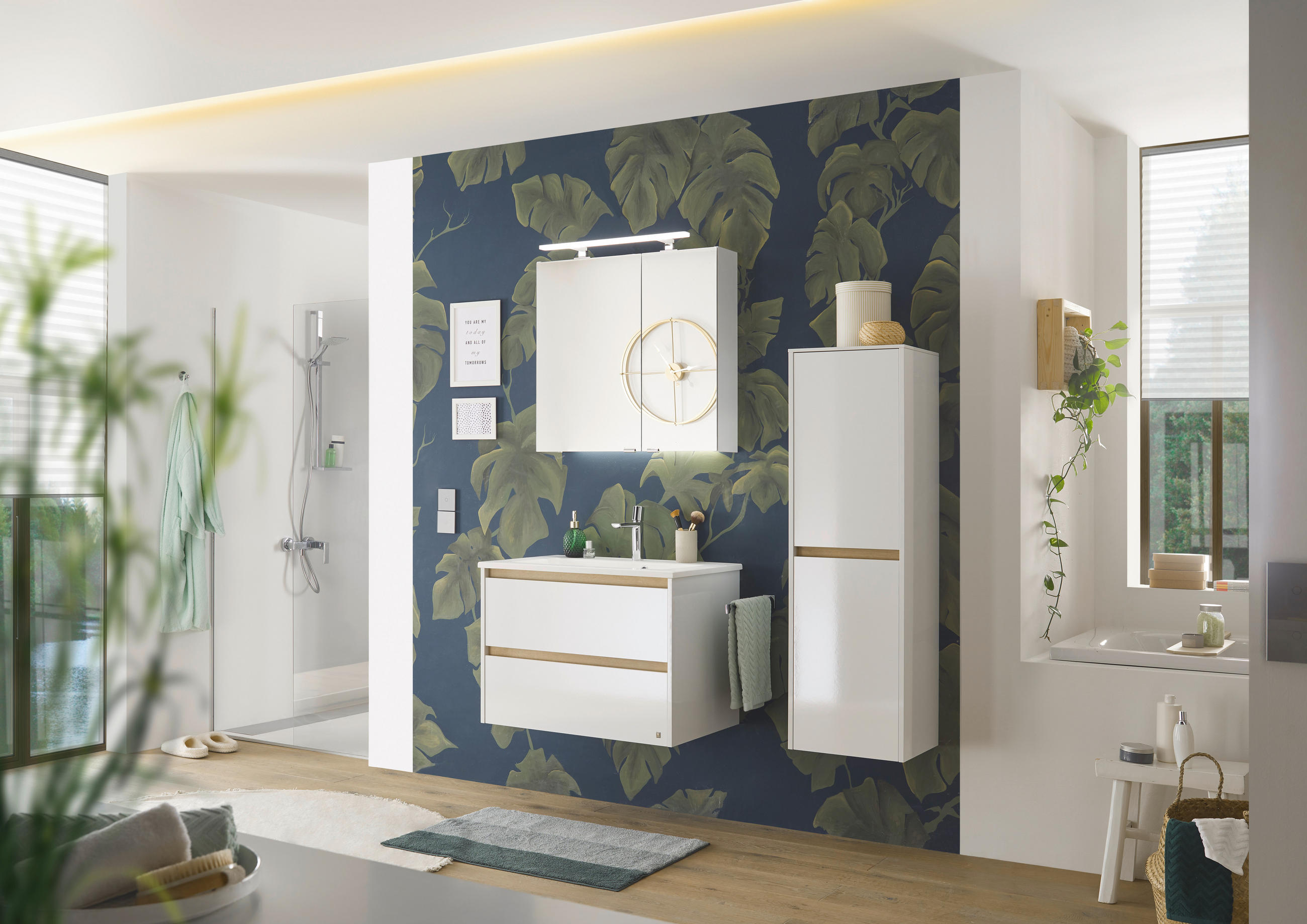 MIDISCHRANK 38,3/127/33 cm  - Eichefarben/Weiß, Design, Glas/Holzwerkstoff (38,3/127/33cm) - Musterring