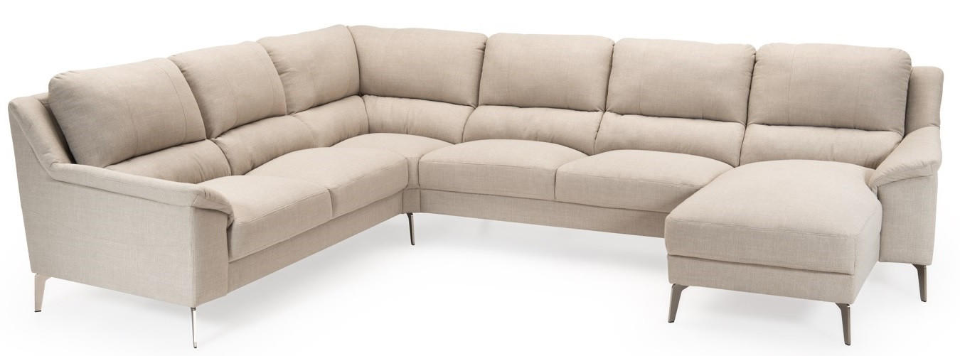 SOFA in Webstoff Beige  - Chromfarben/Beige, Konventionell, Textil/Metall (256/326/163cm) - Livetastic