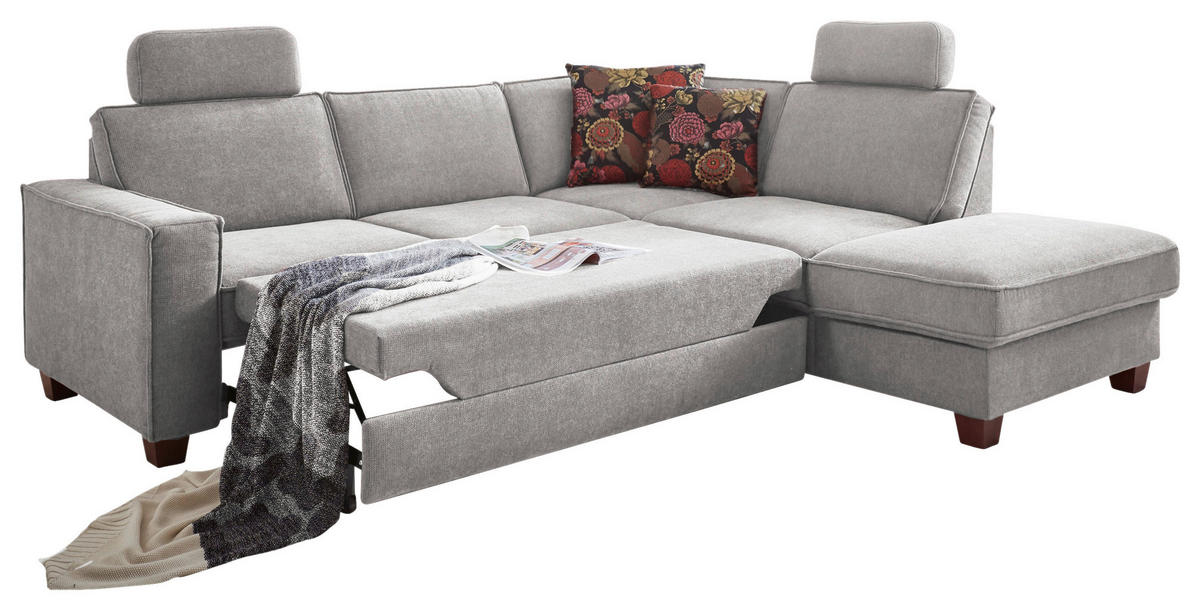 ECKSOFA in Chenille, Flachgewebe Hellgrau  - Nussbaumfarben/Hellgrau, Konventionell, Holz/Textil (236/213cm) - Sit & More