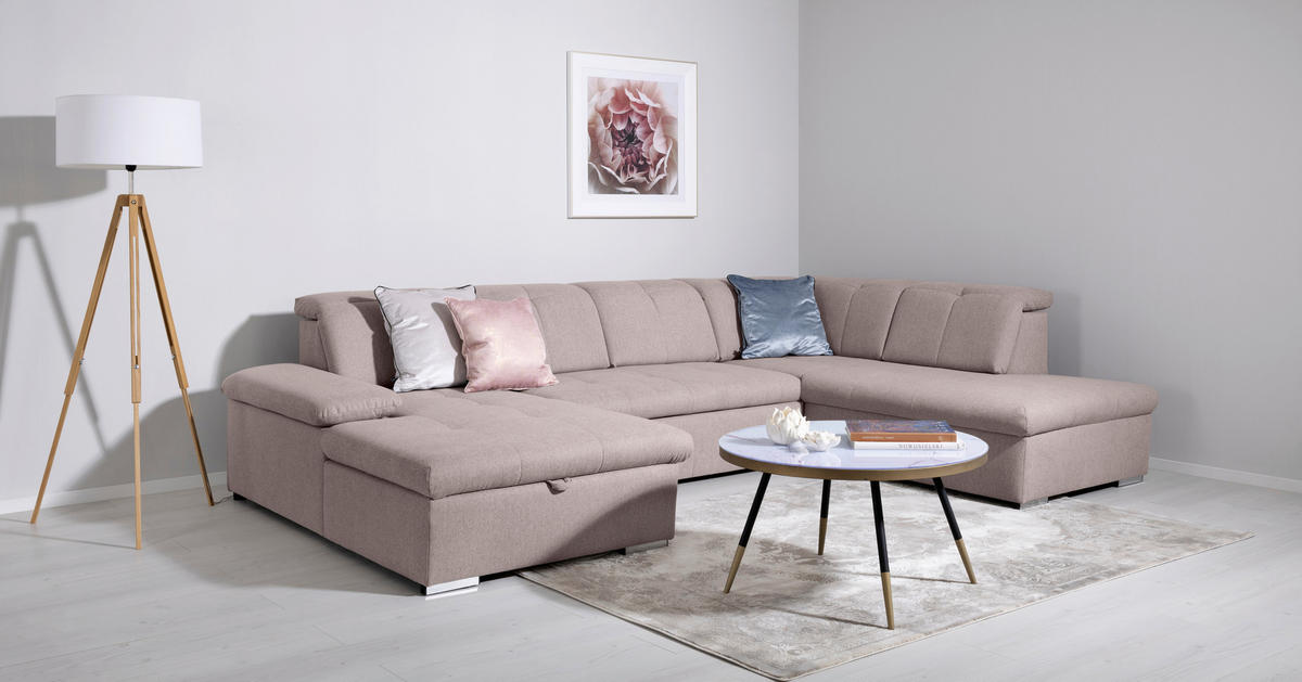 WOHNLANDSCHAFT Taupe  - Taupe/Grau, Design, Textil/Metall (173/328/215cm) - MID.YOU