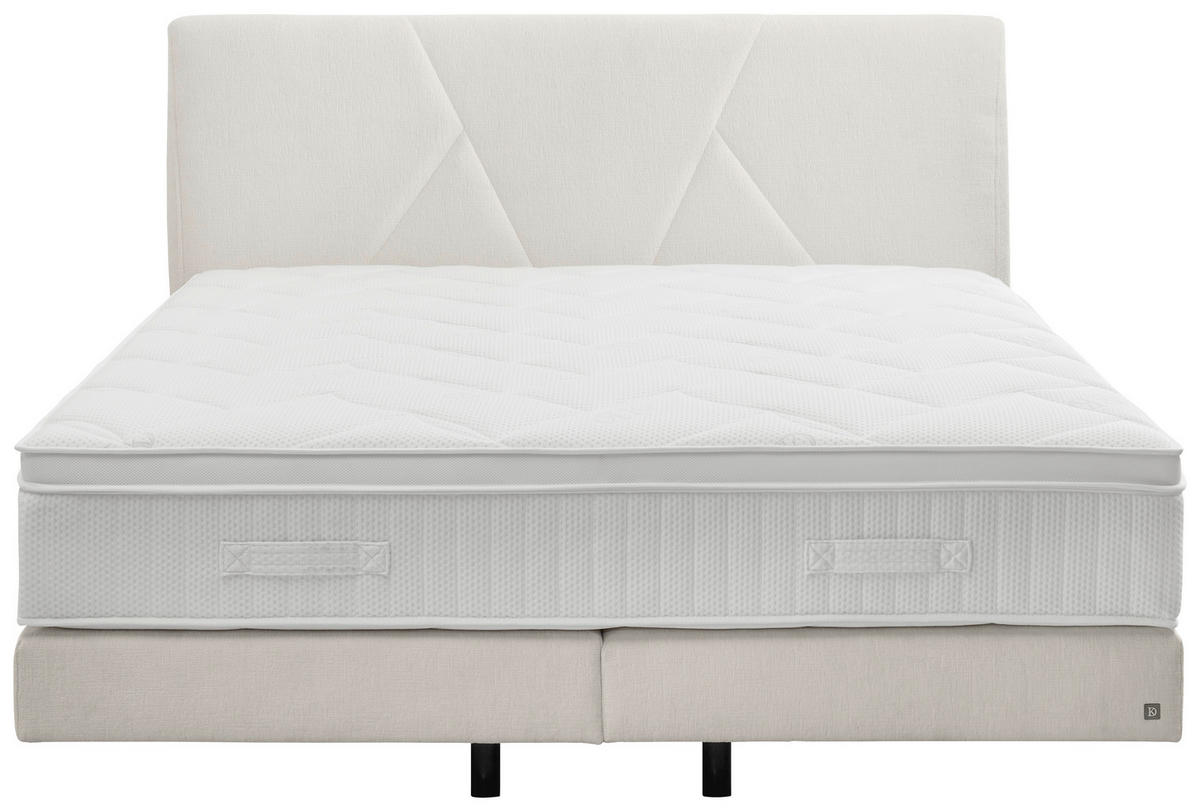 BOXSPRINGBETT 200/200 cm,  in Creme, Topper, Matratzen, unterschiedliche Matratzenhärtegrade je Bettseite, H2 + H3 = mittel + fest  - Creme/Schwarz, Design, Kunststoff/Textil (200/200cm) - Dieter Knoll