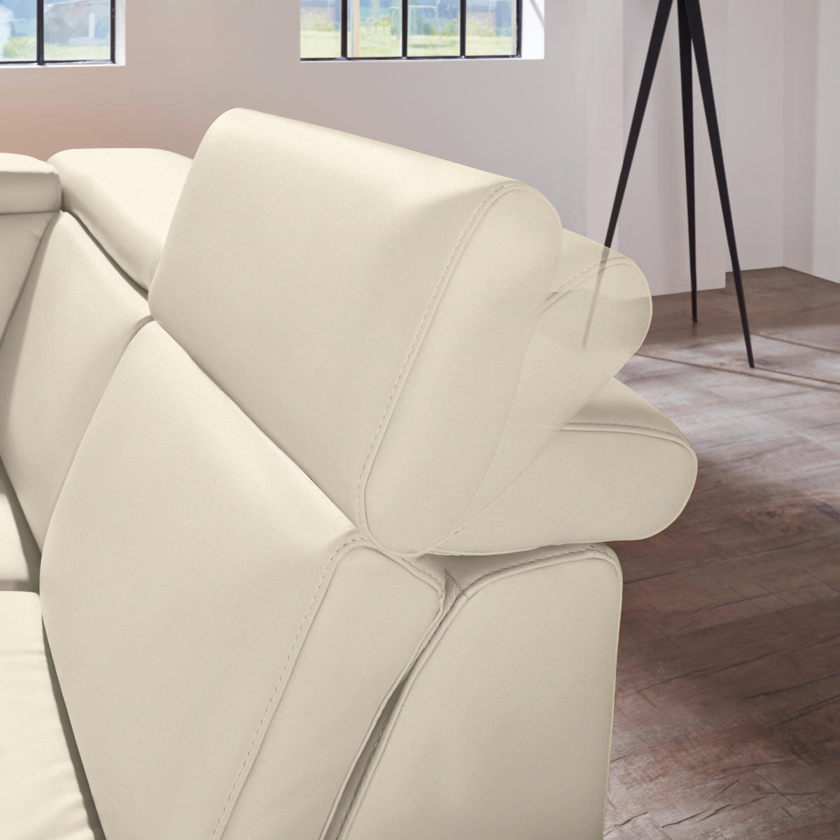 ECKSOFA in Echtleder Creme  271/239 cm  - Creme/Alufarben, Design, Leder/Metall (271/239cm) - Cantus