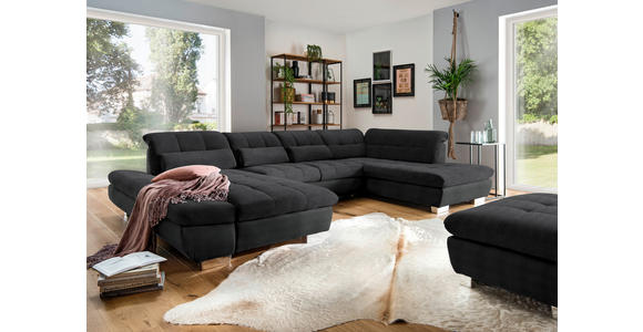 WOHNLANDSCHAFT in Mikrofaser Graphitfarben - Chromfarben/Graphitfarben, Design, Kunststoff/Textil (204/350/211cm) - Xora
