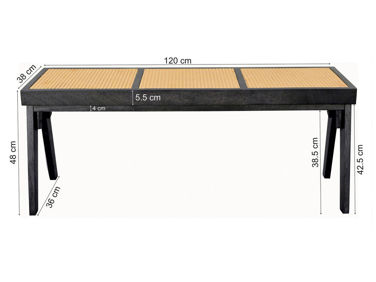 SITZBANK Holz Schwarz  - Schwarz, Design, Holz (120/48/38cm) - Livetastic