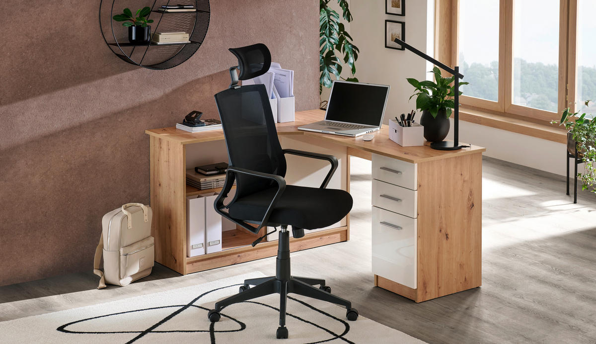 ECKSCHREIBTISCH 120/150/75 cm  in Weiß, Eichefarben  - Eichefarben/Alufarben, KONVENTIONELL, Holzwerkstoff/Kunststoff (120/150/75cm) - Venda