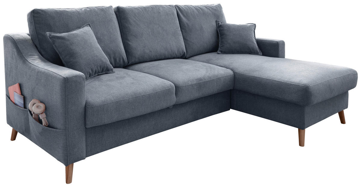 ECKSOFA in Struktur Blau  - Blau/Naturfarben, Konventionell, Holz/Textil (228/150cm) - P & B