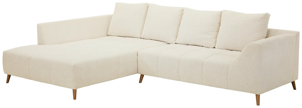 ECKSOFA Creme Flachgewebe  - Buchefarben/Creme, KONVENTIONELL, Holz/Textil (202/306cm) - Carryhome