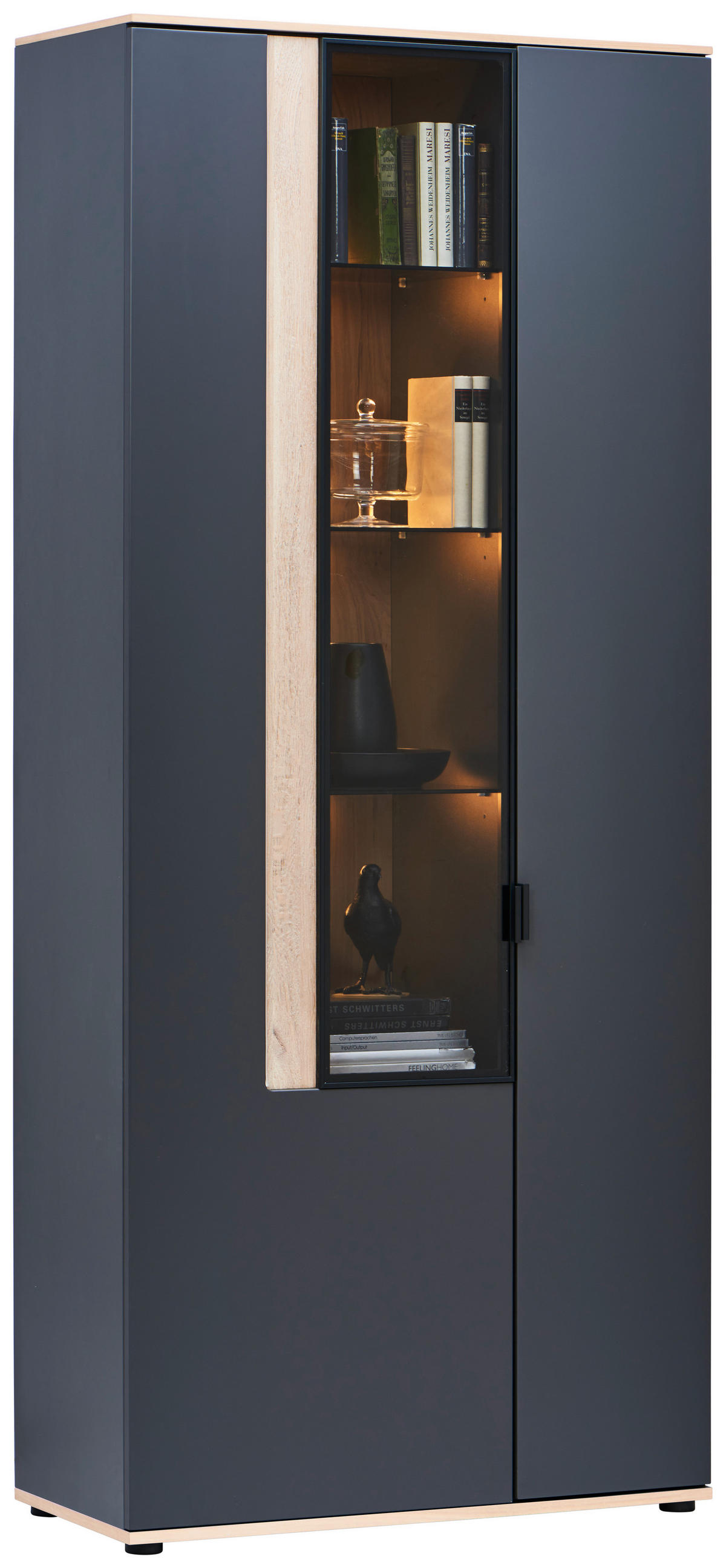 VITRÍNA, antracitová, farba duba, 93,2/213,1/42 cm - farba duba/antracitová, Design, kompozitné drevo/sklo (93,2/213,1/42cm) - Dieter Knoll