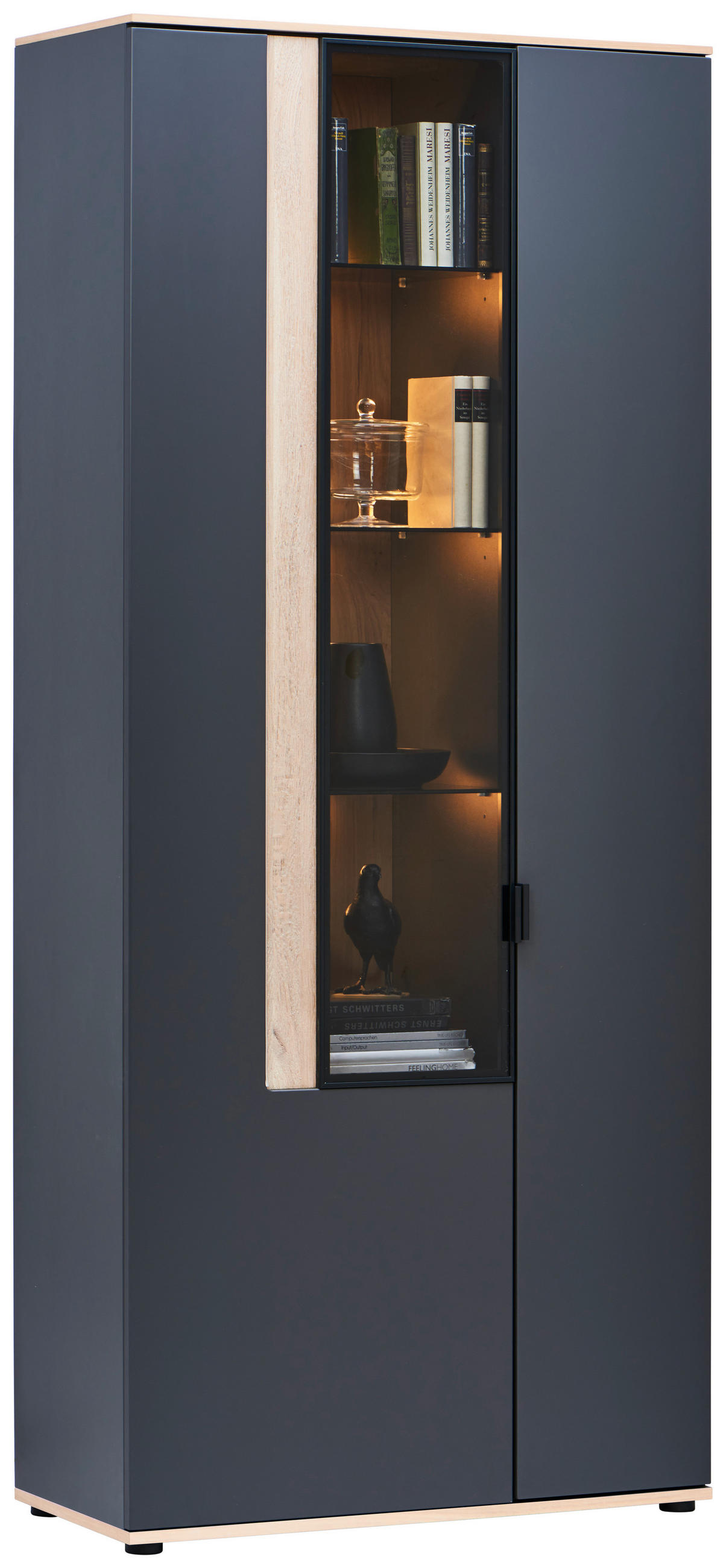 Dieter Knoll VITRÍNA, antracitová, farba duba, 93,2/213,1/42 cm