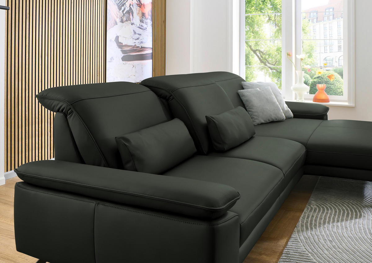 ECKSOFA in Echtleder Dunkelgrün  - Dunkelgrün/Schwarz, Design, Leder/Metall (332/193cm) - Dieter Knoll