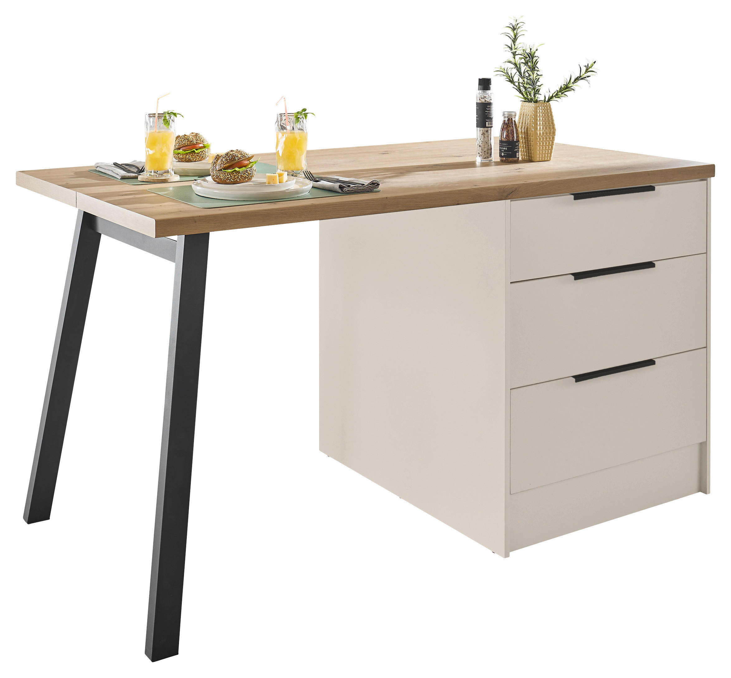 KÜCHENINSEL 150/91/90 cm  in Kaschmir  - Kaschmir/Schwarz, Basics, Holzwerkstoff/Metall (150/91/90cm) - Carryhome