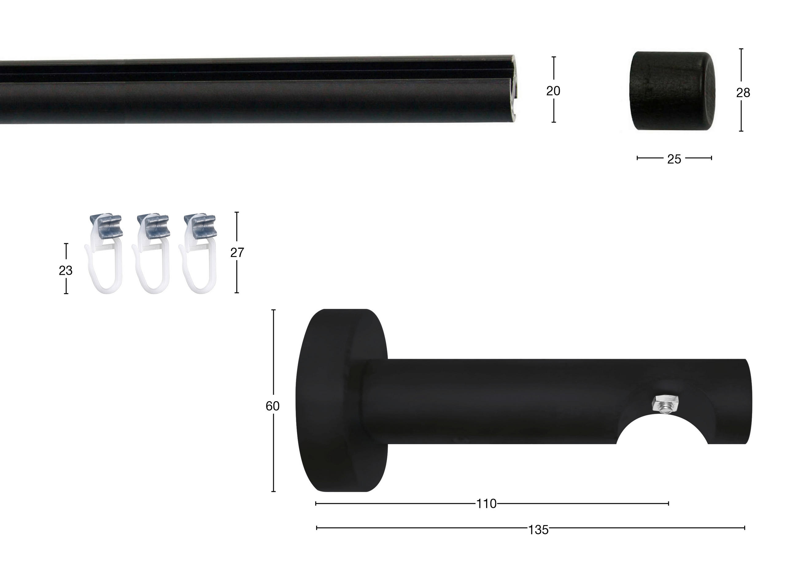 Thumbnail - Vorhangstange, Schwarz, Metall, 370 cm, Wohntextilien, Gardinen & Vorhänge, Gardinen-Stangen