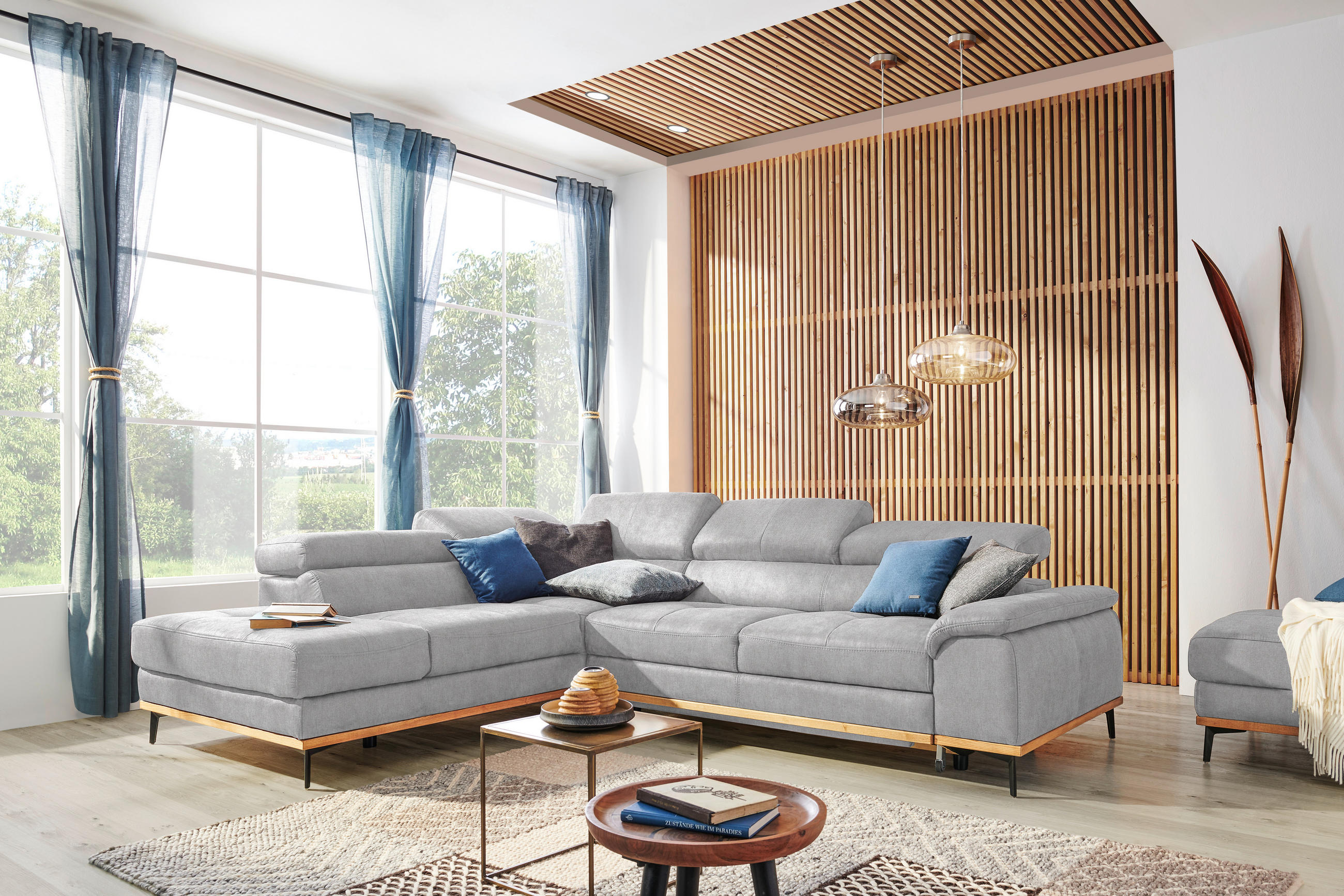 ECKSOFA Creme Webstoff  - Creme/Schwarz, Natur, Holz/Textil (226/282cm) - Novel