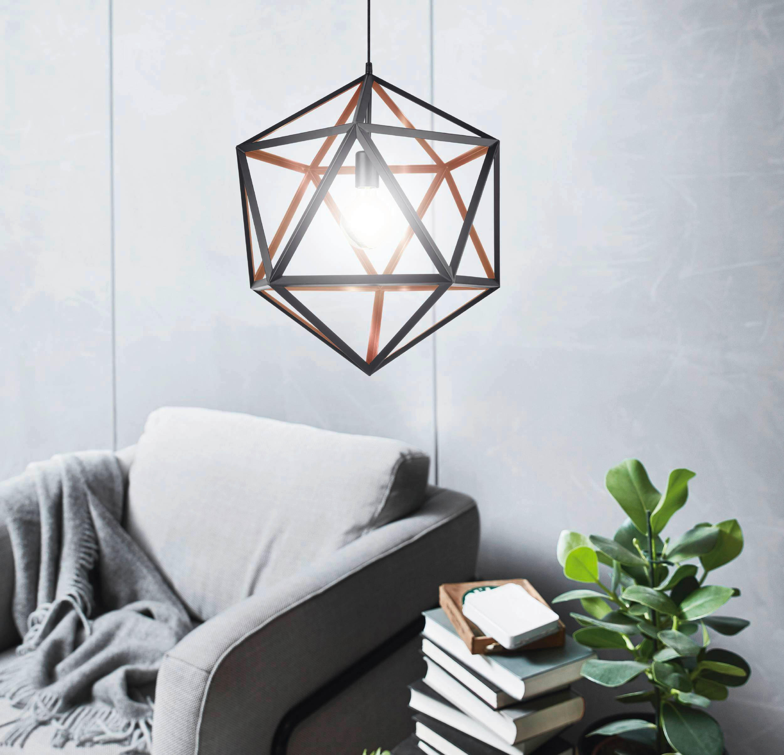 HÄNGELEUCHTE Embleton 1 46/150 cm   - Schwarz/Kupferfarben, Design, Metall (46/150cm) - Eglo