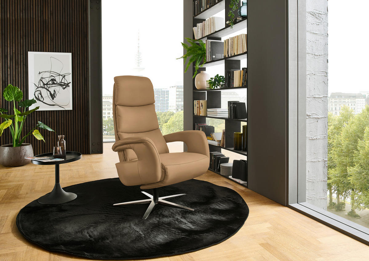 RELAXSESSEL in Leder Honig  - Edelstahlfarben/Honig, Design, Leder/Metall (76/119/86cm) - Dieter Knoll