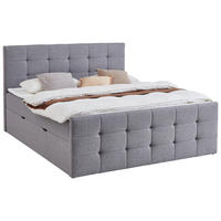 BOXBETT 180/200 cm,  in Grau, Matratze, gepolstertes Kopfteil, Bettkasten, Topper, H3 = fest  - Grau, Basics, Textil (180/200cm) - Boxxx