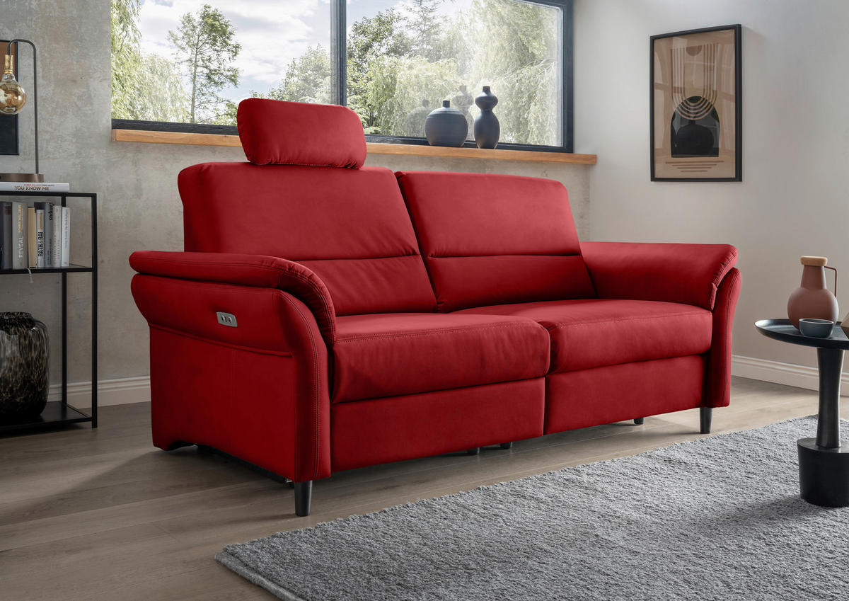 3-SITZER-SOFA Lederlook Rot  - Rot/Schwarz, MODERN, Holz/Textil (192/90/89cm) - Livetastic