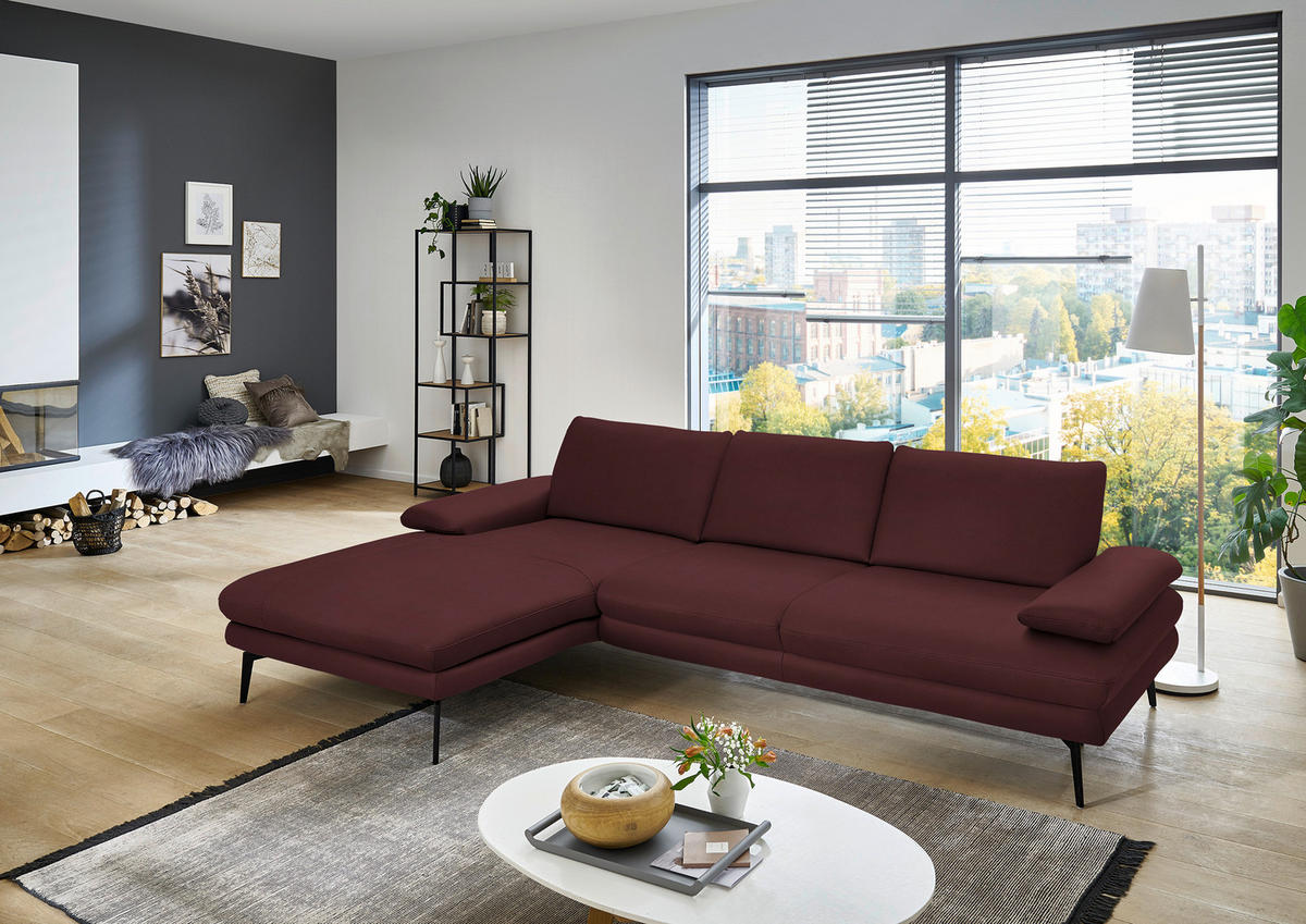 ECKSOFA in Echtleder Beere  180/310 cm  - Beere/Schwarz, Design, Leder/Metall (180/310cm) - Dieter Knoll