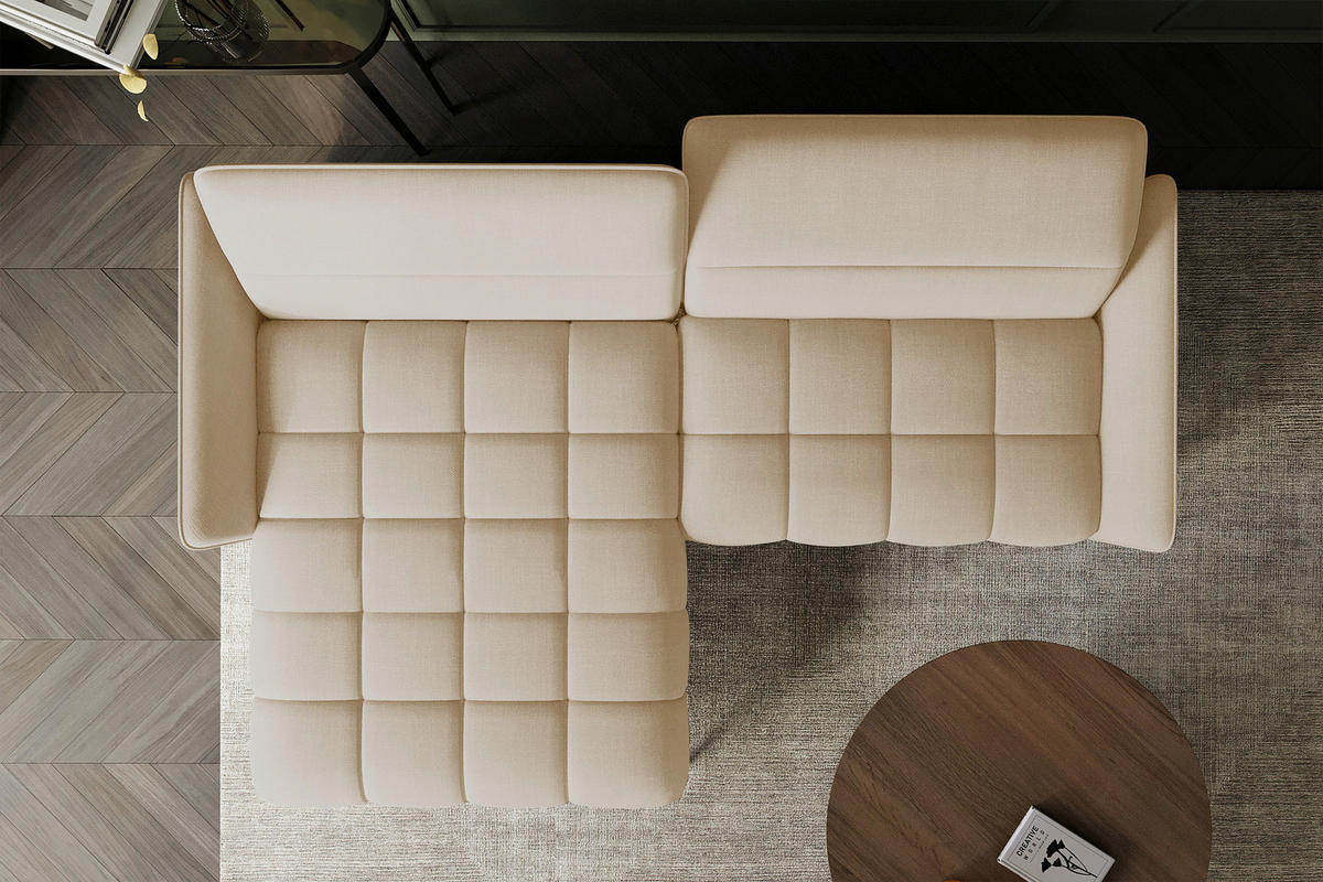 ECKSOFA Beige Flachgewebe Rücken echt, Kopfteilverstellung, Sitztiefenverstellung  - Beige/Schwarz, KONVENTIONELL, Textil/Metall (175/272cm) - Carryhome