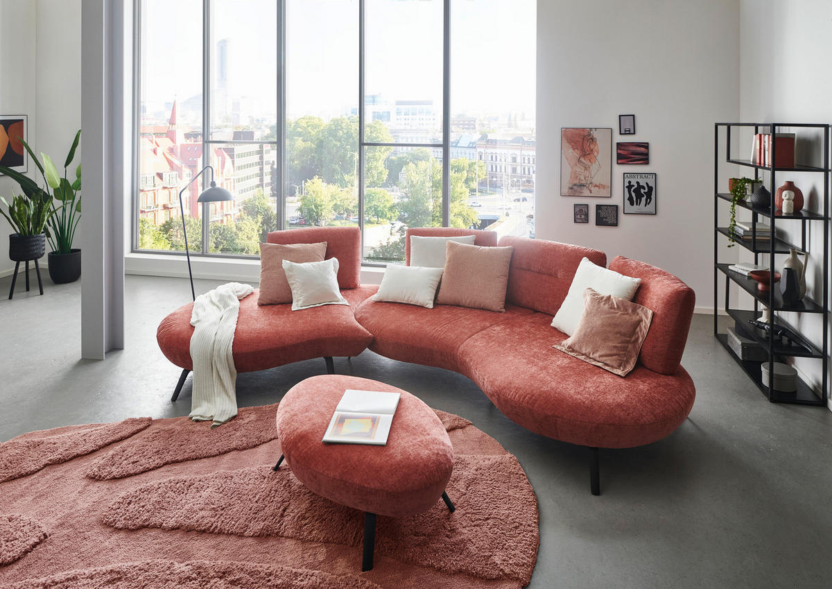 BIGSOFA Flachgewebe Rot  - Rot/Schwarz, Design, Textil/Metall (456/93/138cm) - Moderano