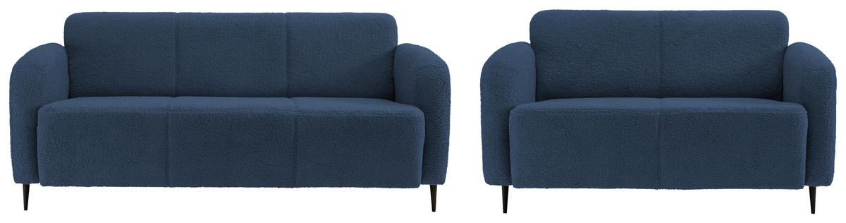 SITZGARNITUR Teddystoff Blau  - Blau/Schwarz, MODERN, Textil/Metall (180/76/90cm) - Livetastic