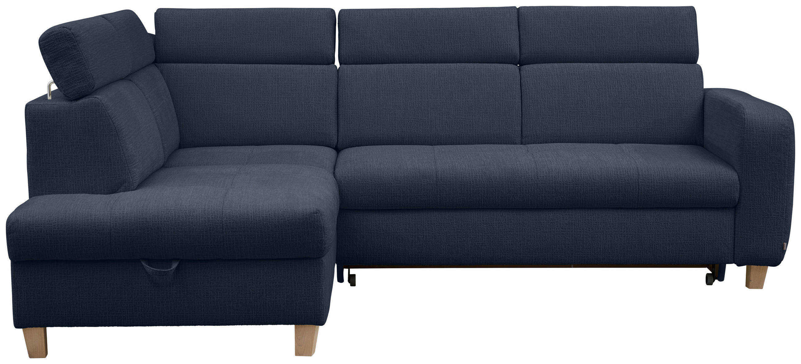 ECKSOFA inkl. Funktionen Dunkelblau Samt  - Dunkelblau, Natur, Holz/Textil (206/261cm) - Venda