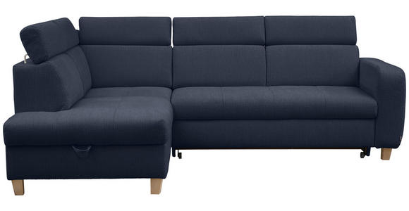 ECKSOFA inkl. Funktionen Dunkelblau Samt - Dunkelblau, Natur, Holz/Textil (206/261cm) - Venda