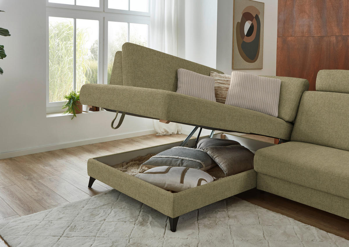 ECKSOFA  Chenille Schilfgrün  - Schilfgrün/Schwarz, Design, Textil/Metall (182/239cm) - Beldomo Comfort