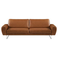 3-SITZER-SOFA Echtleder Cognac  - Chromfarben/Cognac, Design, Leder/Metall (207/85/92cm) - Livetastic