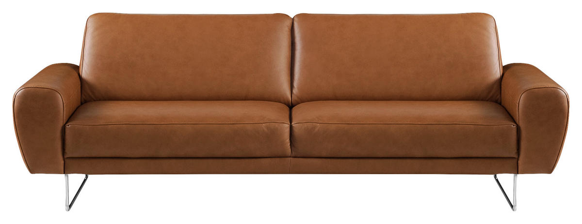 3-SITZER-SOFA Echtleder Cognac  - Chromfarben/Cognac, Design, Leder/Metall (207/85/92cm) - Livetastic