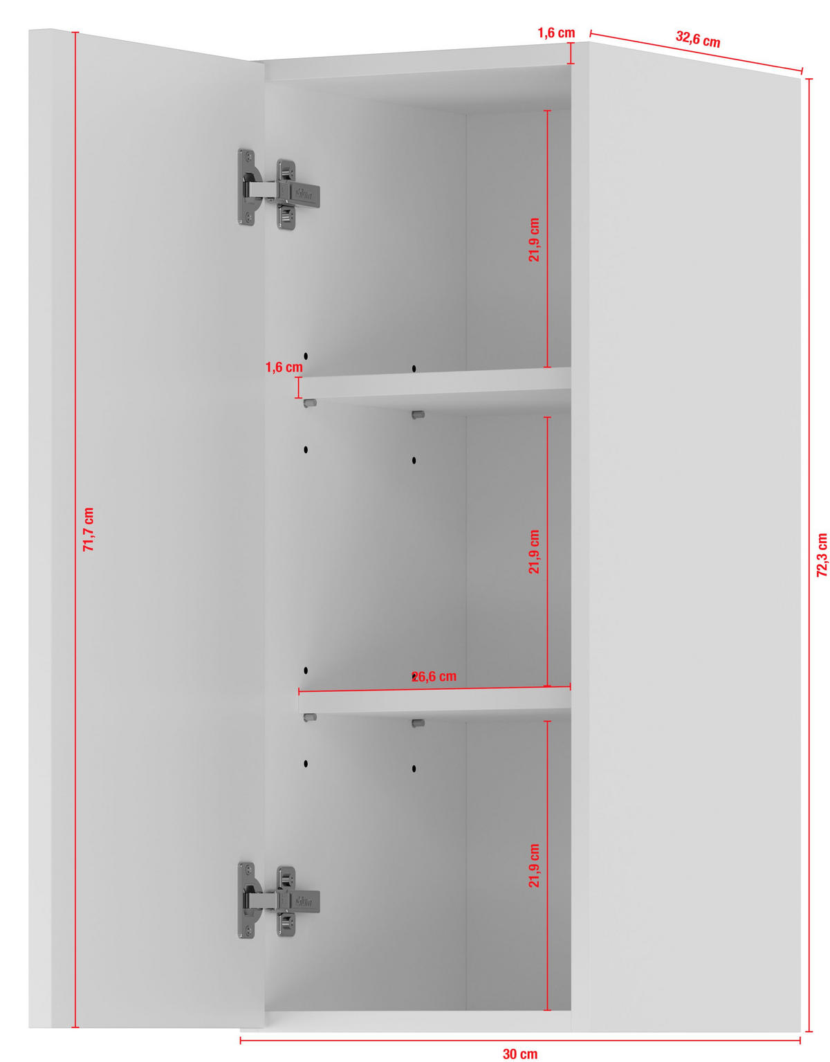KÜCHENOBERSCHRANK 30/72,3/34,2 cm  in Weiß  - Edelstahlfarben/Weiß, Basics, Holzwerkstoff/Metall (30/72,3/34,2cm) - Impuls