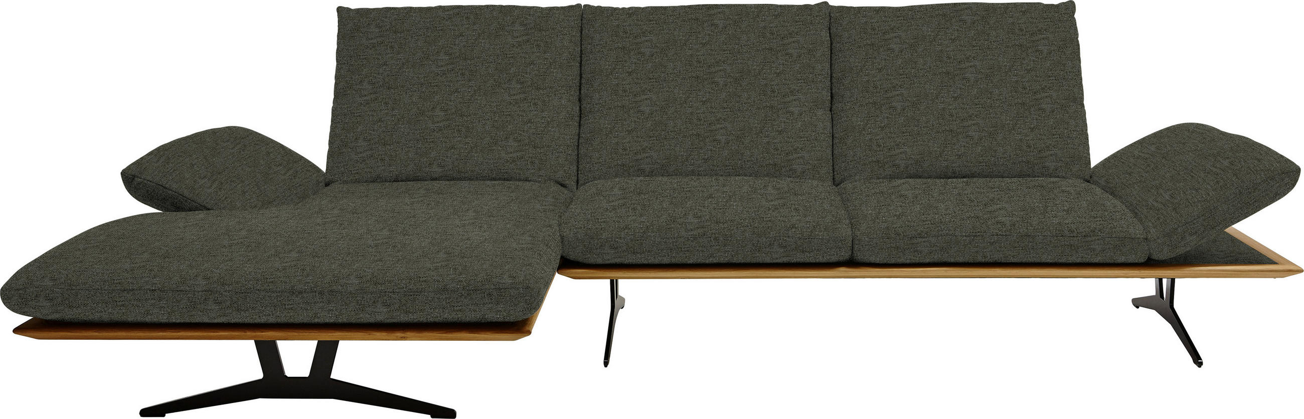 ECKSOFA in Flachgewebe Graubraun  159/314 cm  - Graubraun/Schwarz, Design, Holz/Textil (159/314cm) - Dieter Knoll