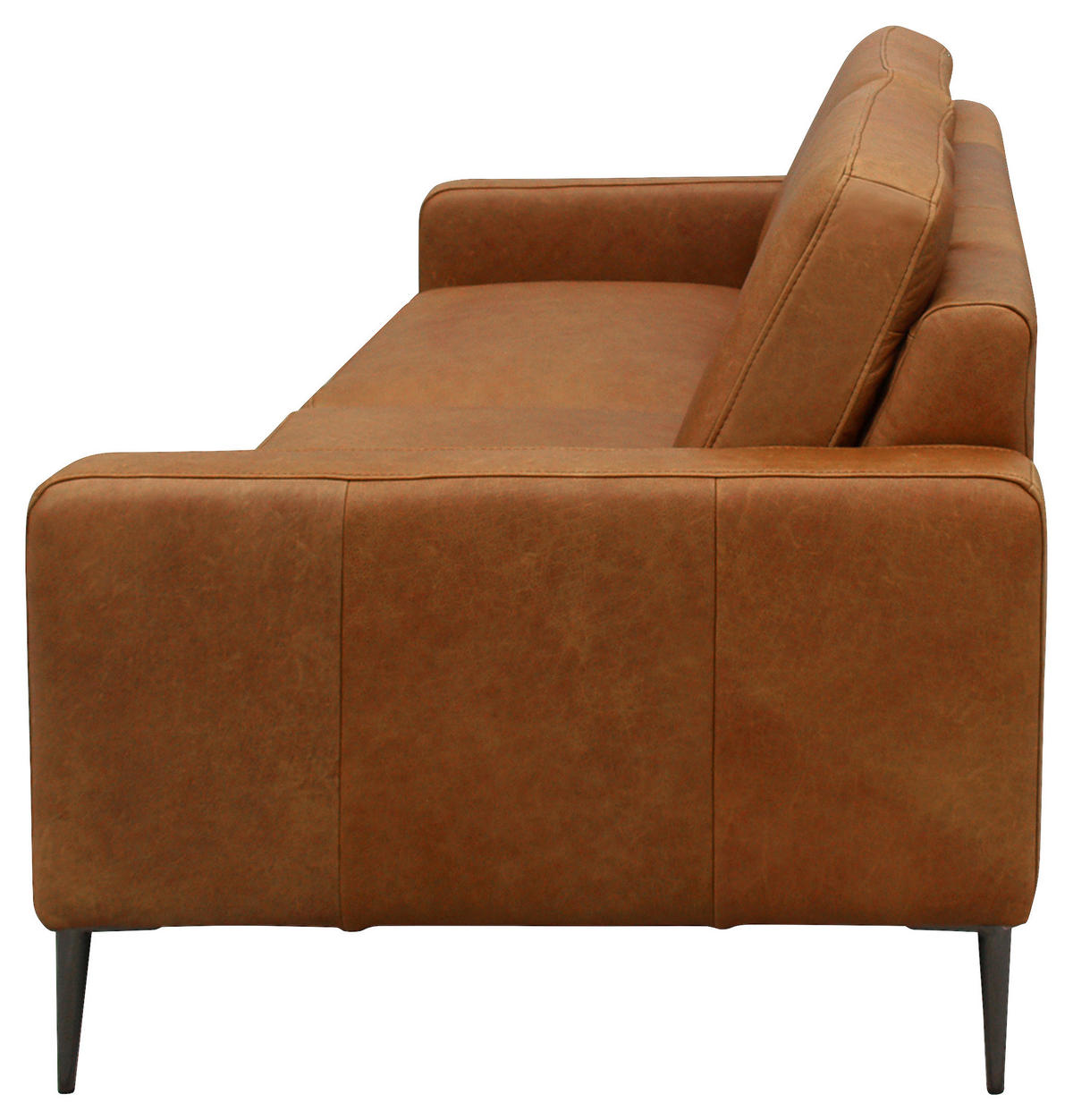 3,5-SITZER Echtleder Cognac  - Cognac/Schwarzchrom, Design, Leder/Metall (207/85/92cm) - Livetastic
