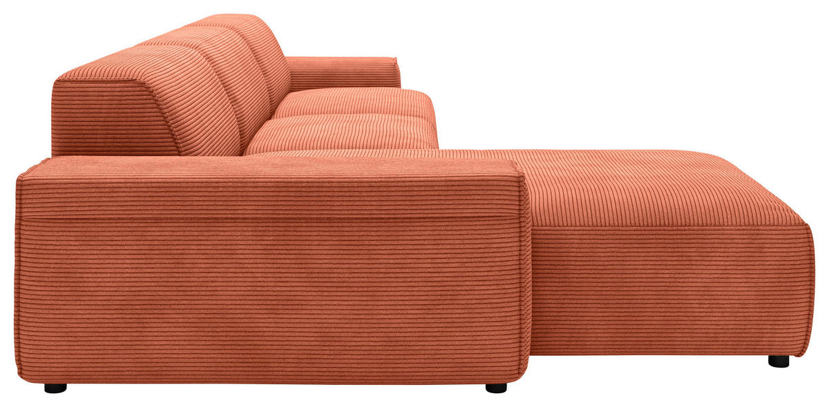 ECKSOFA in Cord Aprikose  189/300 cm  - Aprikose/Schwarz, Design, Kunststoff/Textil (189/300cm) - Pure Home Lifestyle