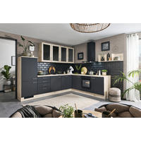 ECKKÜCHE 305,2/283,1 cm  Schwarz, Eichefarben  - Edelstahlfarben/Eichefarben, Konventionell, Glas/Holzwerkstoff (305,2/283,1cm) - Venda