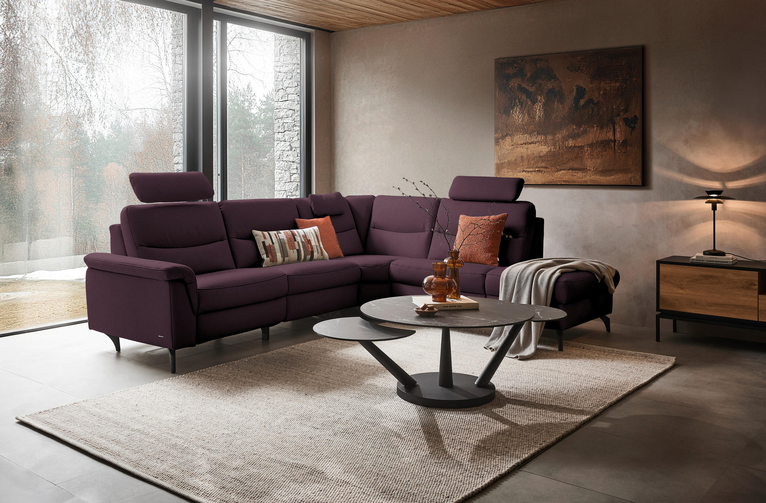 ECKSOFA  in Echtleder Violett  280/249 cm  - Anthrazit/Violett, Design, Leder/Metall (280/249cm) - Himolla Komfortklass