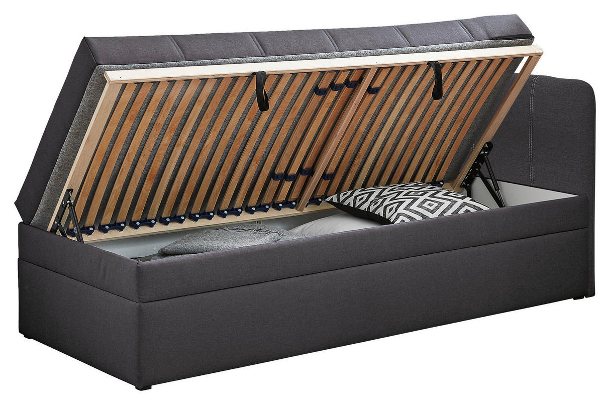 POLSTERLIEGE Webstoff Anthrazit  - Birkefarben/Anthrazit, KONVENTIONELL, Holz/Kunststoff (90/200cm) - Carryhome