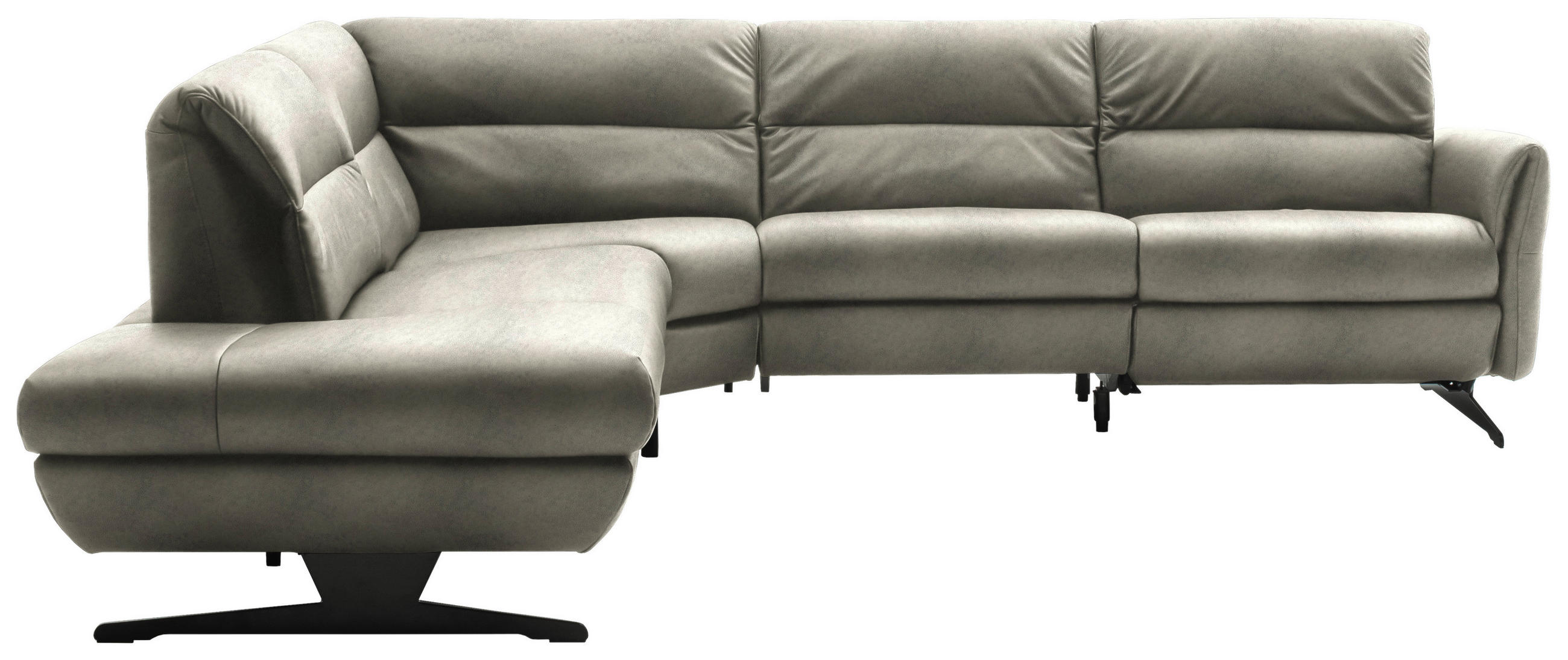 ECKSOFA Hellgrau Echtleder  - Hellgrau/Schwarz, Design, Leder/Metall (258/286cm) - Schöner Wohnen